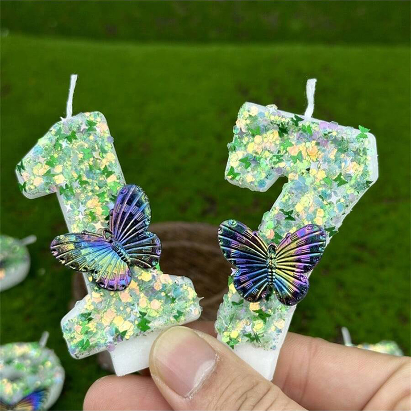 Soy Wax - 1Pc Verde Paillettes Numero 0-9 Farfalla